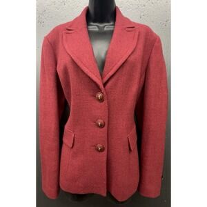 Vtg Talbots Blazer Jacket 14 Red Wool Logo Buttons Preppy Classic Heritage
